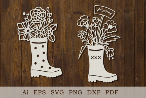 Download Rubber Boots with Flowers. Template - Template Collection