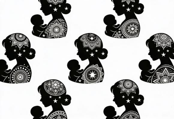 Download Mother and Baby Silhouette Mandala Art - Silhouette mandala Collection