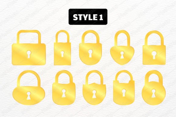 Download Flat Gold Lock Symbol Icon Element Set - Gold Collection