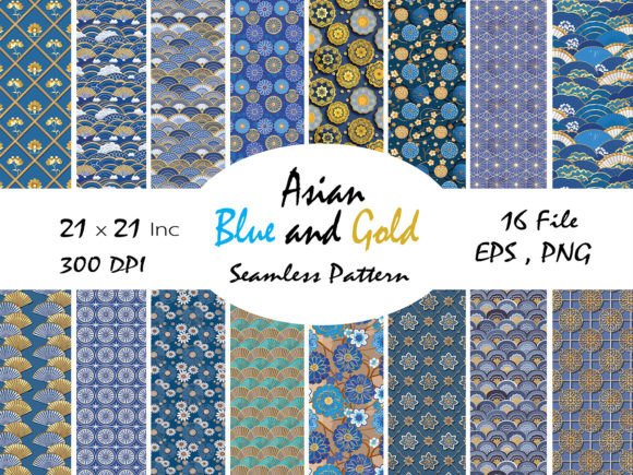 Download Asian Blue and Gold Abstract Pattern - Gold Collection