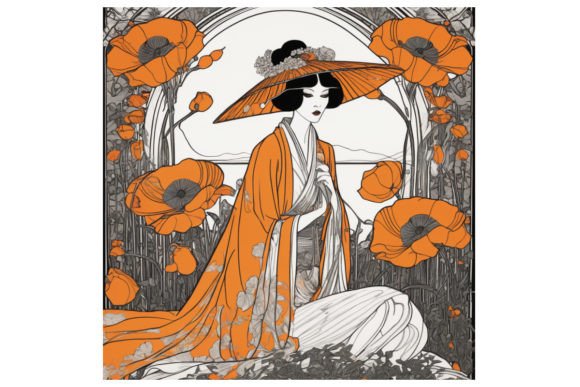 Download Art Deco Oriental Orange Poppy Clipart - Premium Resources